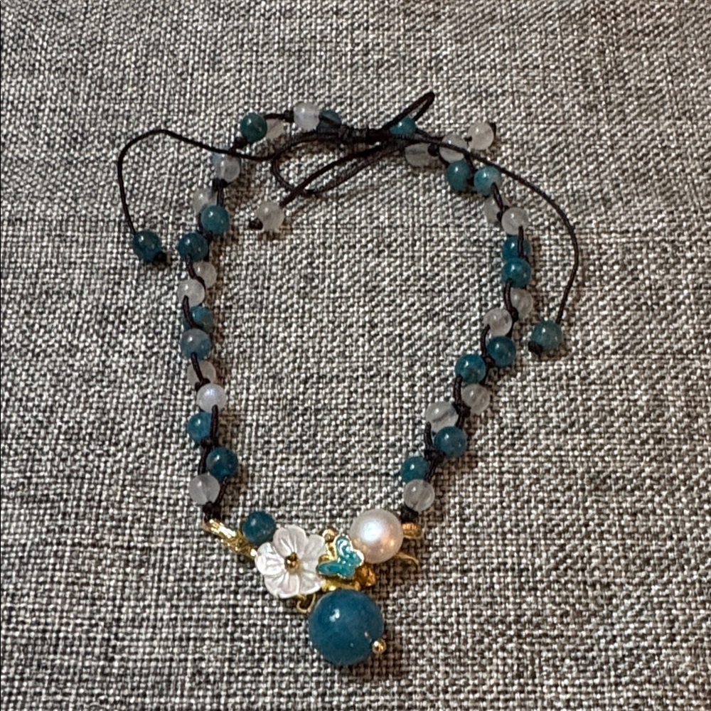 Beaded Ankle Bracelet with Floral Accents